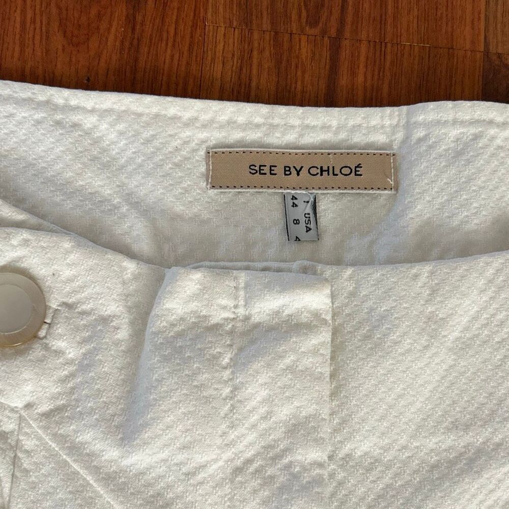 See by Chloe white cotton pique patch pocket Bermuda style shorts size 8 - Picture 2 of 5
